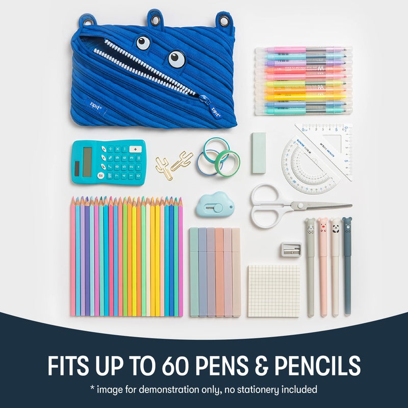 ZIPIT Monster Pencil Case for Kids, Cute 3-Ring Binder Pencil Pouch for Boys, Girls and Teens, Stationery Bag for School ,Blue - Image 4